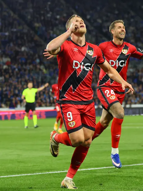 Rayo-s-Alemao-centre-celebrates-after-scoring-his-side-s-opening-goal-during-the-Conference-League-semifinal-second-leg-soccer-match-between-Strasbourg-and-Rayo-Vallecano-in-Strasbourg-eastern-France-Thursday-May-7-2026