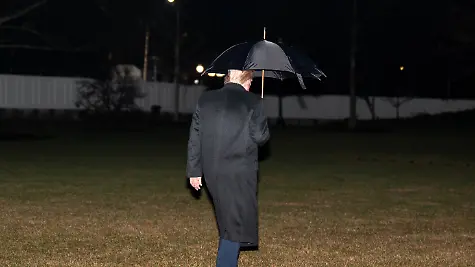 January-9-2026-Washington-District-Of-Columbia-USA-President-DONALD-TRUMP-walks-across-the-South-Lawn-of-the-White-House-to-Marine-One-while-holding-an-umbrella